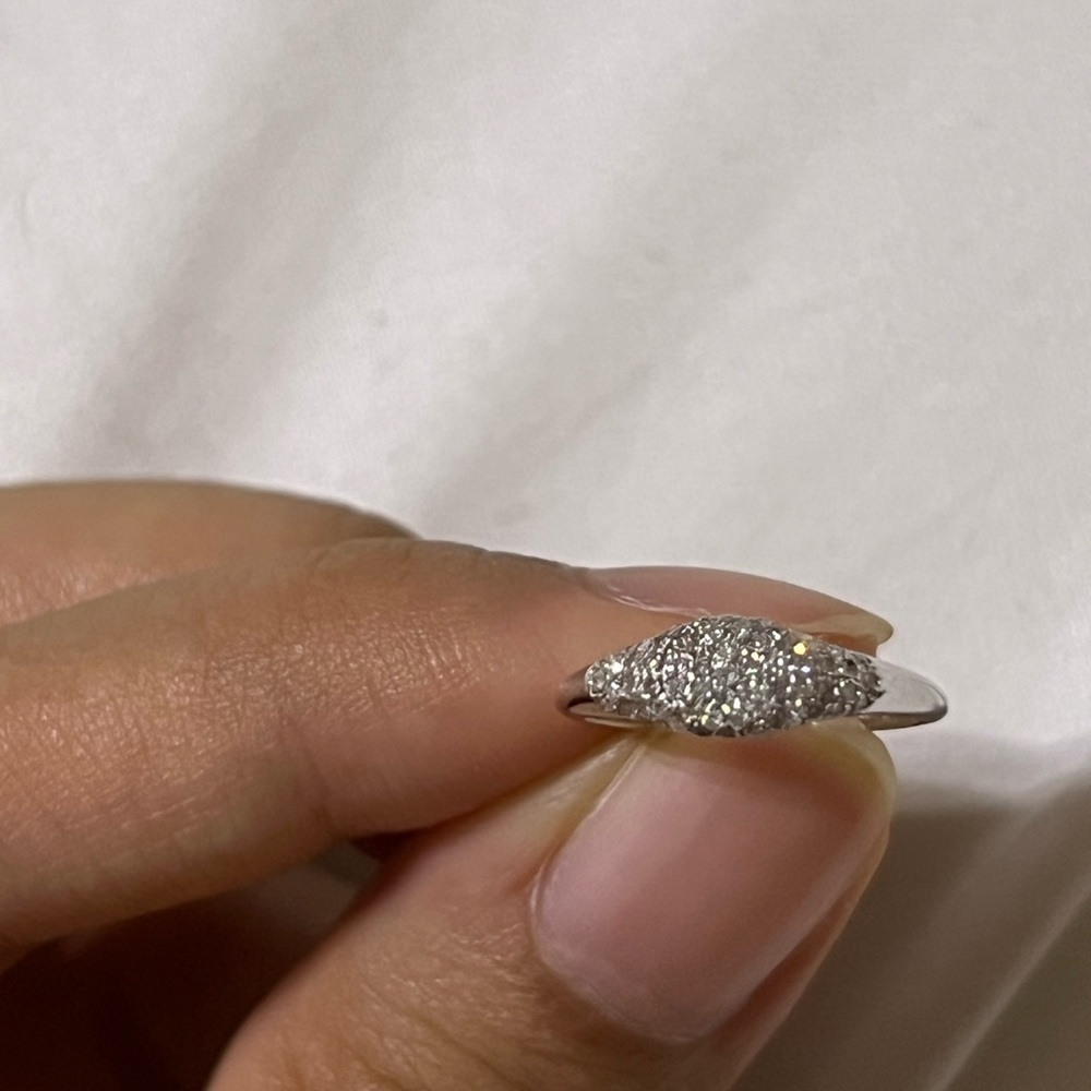 10K White Gold Natural Diamond Signet Pinky Ring